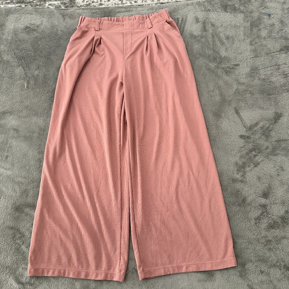 Halara Pink Wide Leg Pleated Trousers LARGE Pants Pull On